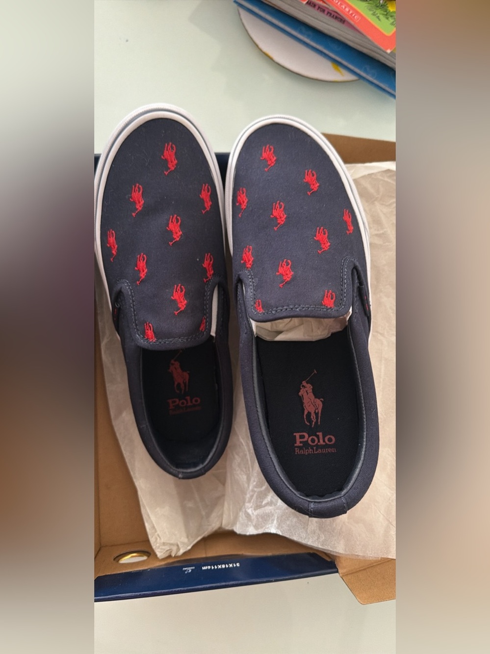 Polo by Ralph Lauren Navy Canvas Slip-On Sneakers with White Sole